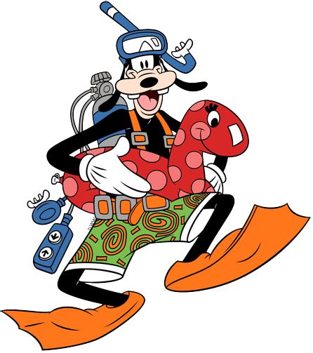 An Image Of Mickey Mouse Running With Scuba Gear On His Feet And