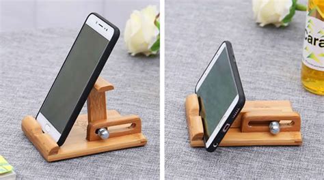 Bamboo Adjustable Cell Phone Smartphone Stand Holder Suporte Para