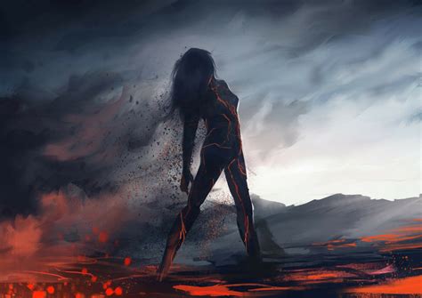Download Smoke Lava Silhouette Fantasy Woman Hd Wallpaper By Erik Hoepfner