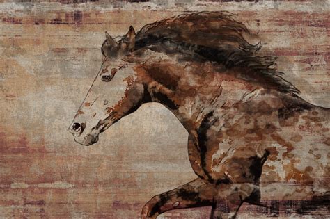 WILD HORSE RUNNING. Horse Art Large Canvas, Horse Art, Brown Rustic Horse, Rustic Vintage Horse 