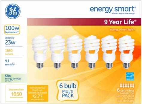 Ge Energy Smart 23 Watt 100 Watt Instant On Spiral Cfl Bulb 6 Pk