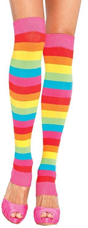 Tobeinstyle Womens Rainbow Striped Leg Warmers Multicolor One Size