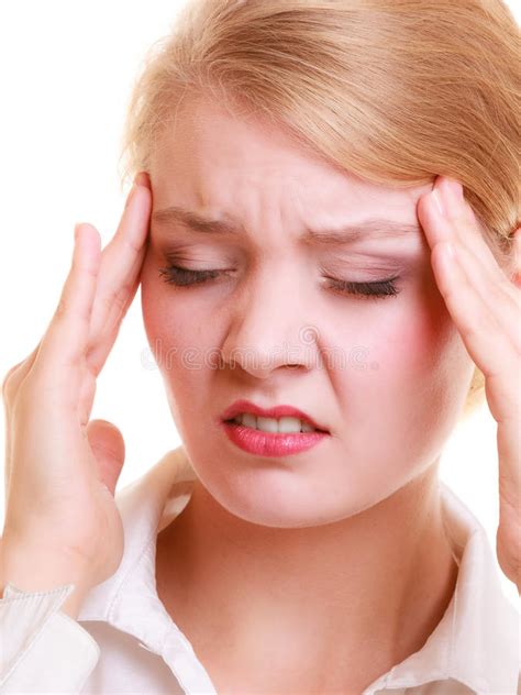 Headache Woman Suffering From Head Pain Isolated Stock Photo Image
