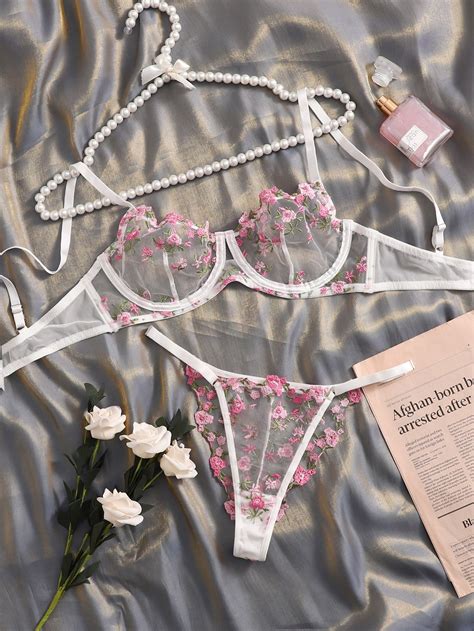 Bra And Panty Sets Bra Set Embroidery Details Floral Embroidery
