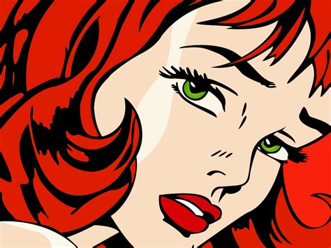 Women Redheads Green Eyes Artwork Pop Art Faces Roy Lichtenstein Red Lips Ilustración De Arte
