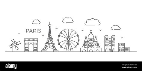 Paris Line Drawing Paris Illustration In Line Style On White Background