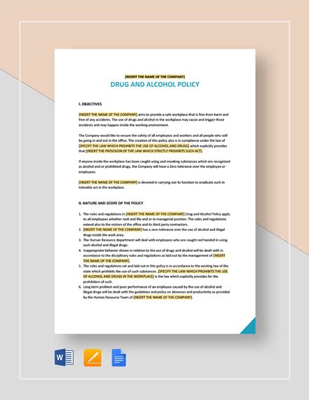 6 Drug And Alcohol Policy Templates Pdf Doc Free And Premium Templates