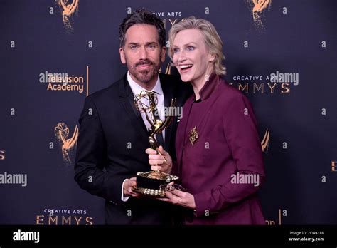 Actors Paul Witten L And Jane Lynch Pose In The Press Room With The The Award For Outstanding