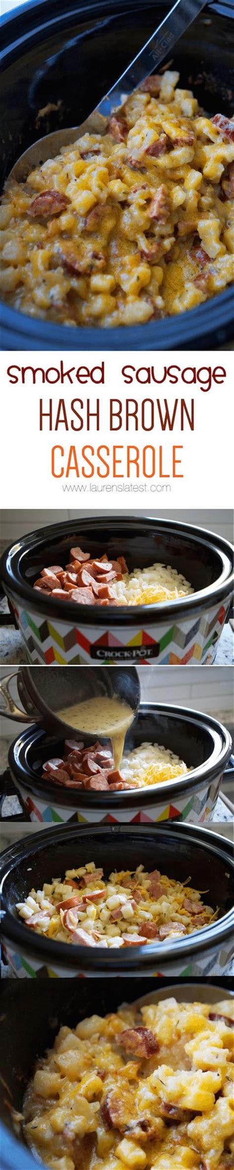 Cut the two smoked sausage links in half lengthwise and then slice each half into ½ inch half moons. Crockpot Smoked Sausage & Hash Brown Casserole | Lauren's ...