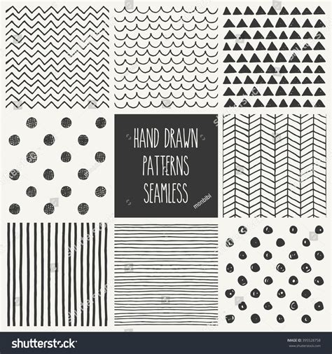 Hand Drawn Seamless Patterns Collection Vector Stock Vector Royalty