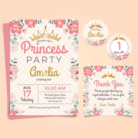 Printable Pink Floral Princess Birthday Invitation Kit Etsy In 2021