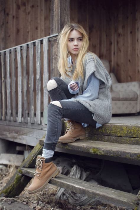 Women Blonde Jeans Villages Stairs Long Hair Hd