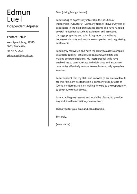 Independent Adjuster Cover Letter: Sample & Guide (Entry Level & Senior