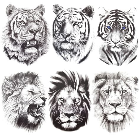 Buy Sheets Lion Tiger Temporary Tattoo Stickers Lion Tiger Face Fake