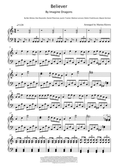 Believer Imagine Dragon Easy Piano Free Music Sheet