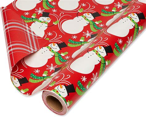 american greetings 175 sq ft reversible christmas wrapping paper plaid snowman 1