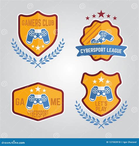 Video Gamers Club Labels Or Emblems Isolated Stock Vector