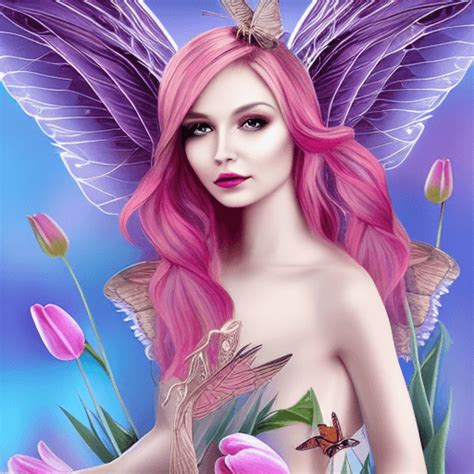 Beautiful Pixie With Wings And Tulips · Creative Fabrica