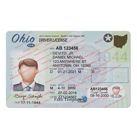 Ohio Driver License Template V1 Fake Ohio Drivers License
