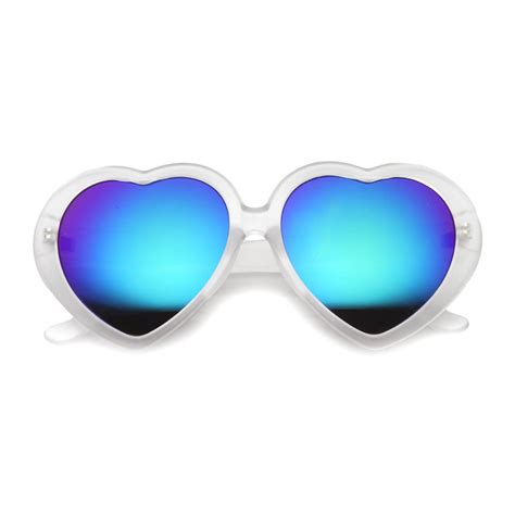 Women S Oversize Heart Shape Mirror Lens Sunglasses Zerouv