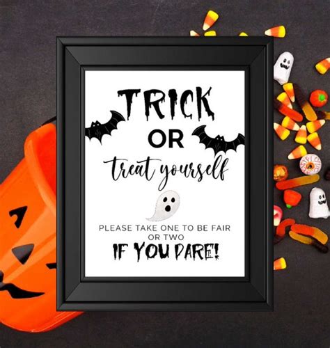 Trick Or Treat Yourself Printable Sign Halloween Candy Etsy