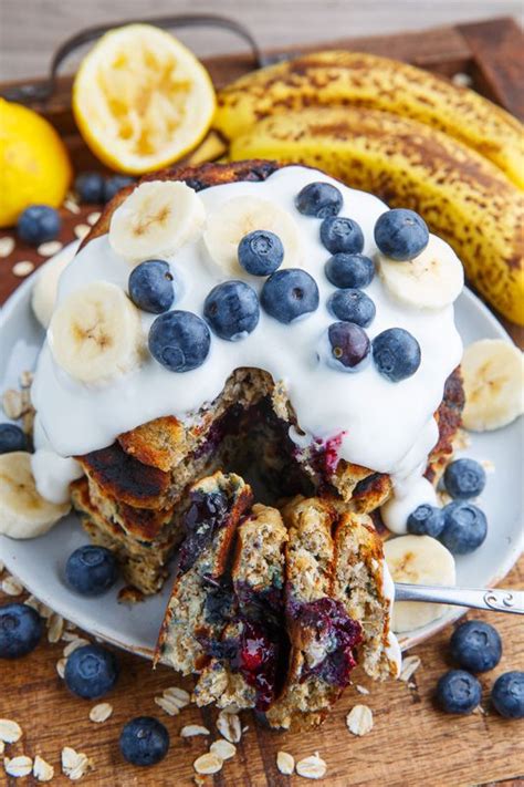 Blueberry Banana Oatmeal Pancakes Recipe Blueberry Recipes Banana