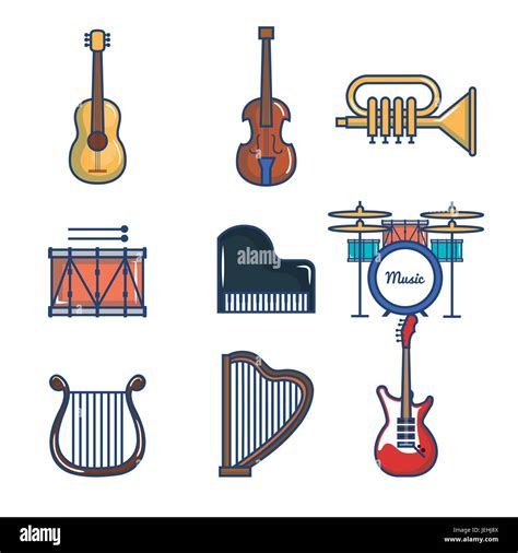 Musical Instruments Set Over White Background Vector Illustration Stock