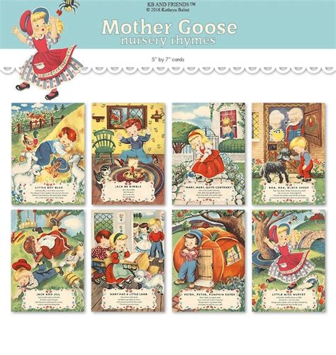 Nursery Rhyme Cards Printable Mother Goose Wall Hangings Eight 5