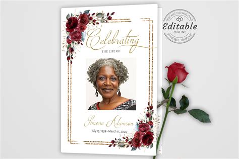 Editable Funeral Program Template Memorial Service Template - Etsy