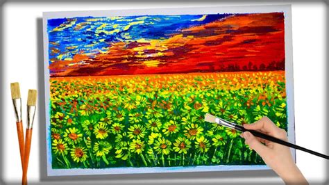 Sunflower Field Painting Sunset At Sunflower Fields Easy Acrylic