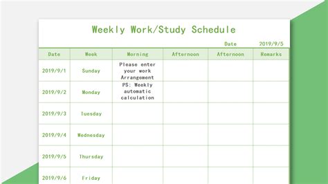 Excel Of Weekly Study Schedulexlsx Wps Free Templates