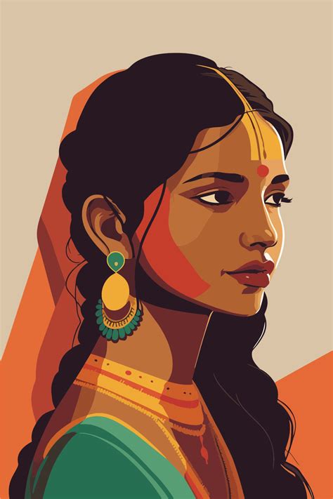 Indian Woman In Traditional Dress Vector Illustration In Retro Style