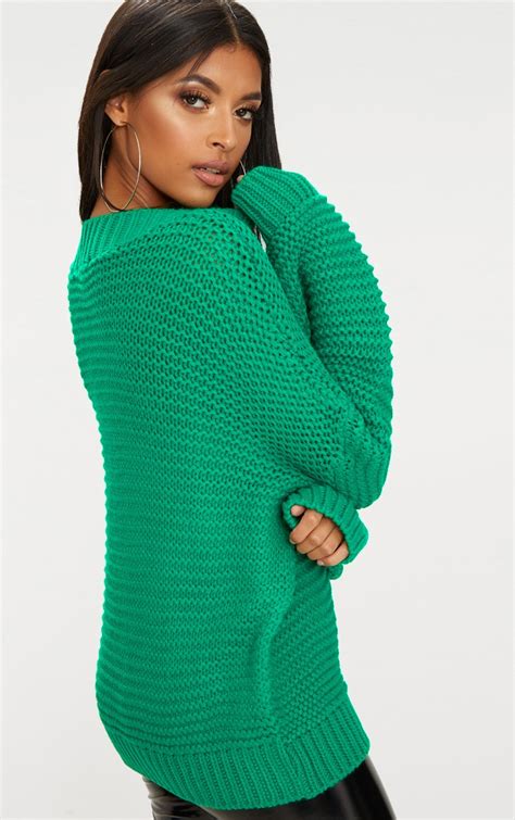 Emerald Green Oversized Chunky Sweater Prettylittlething Uae