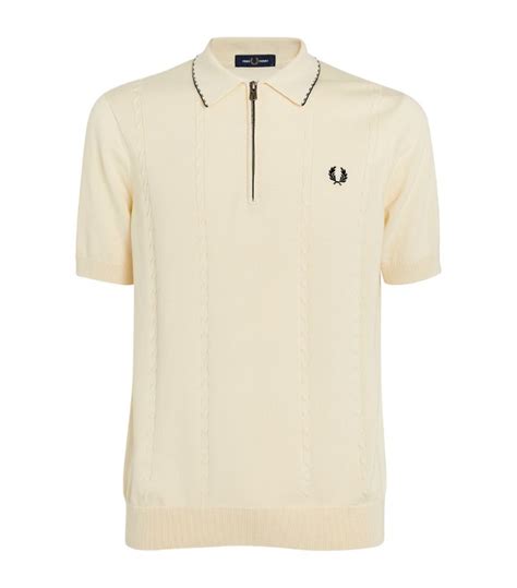 Fred Perry Cable Knit Zip Up Polo Shirt In Beige Modesens