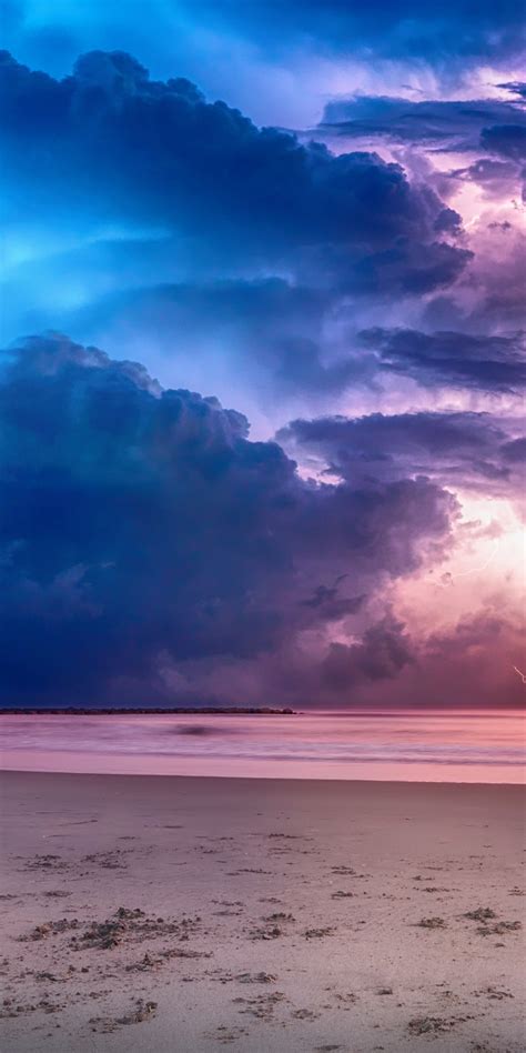 Download 1080x2160 Wallpaper Seashore Lighting Clouds Beach Honor