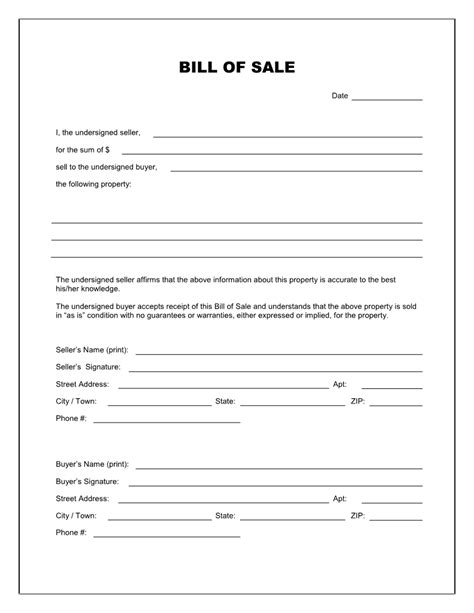 Free Printable Bill Of Sale Templates Form Generic