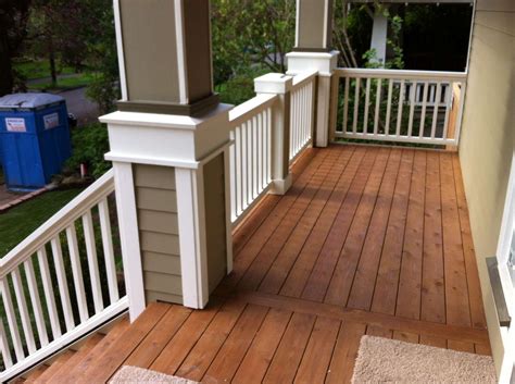 Wood Deck Front Porch And Stained Cedar Decking With Wood Railing Idea