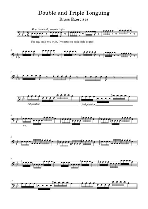 Double And Triple Tongue Exercises For Trombone Sheet Music For Trombone Solo