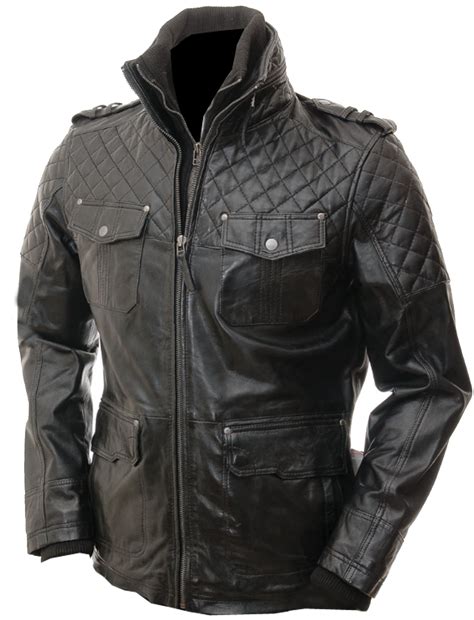 The Hub Leather Winty Genuine Leather Jacket Quilted Design Flap Pockets Removable Rib Collar