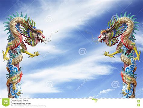 Twin Dragon Statue Chinese Style Outdoor On The Sky Stock Image