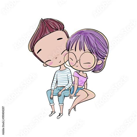 Cute Couple In Love Valentines Day Vector Illustration Hand Drawing