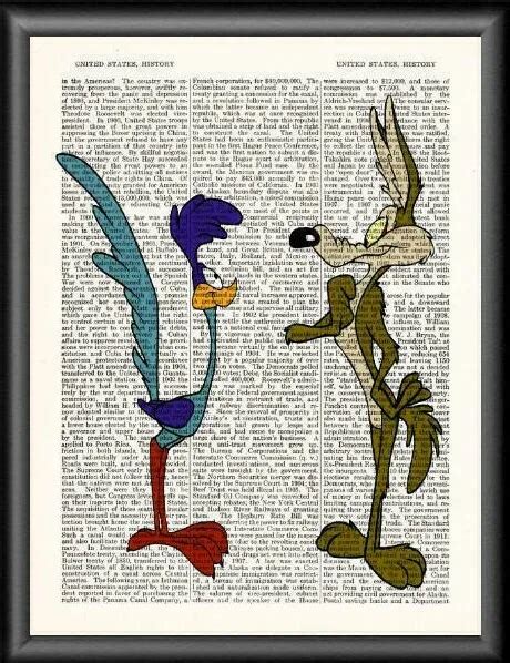 WILE E COYOTE Vs Road Runner Looney Tunes Cartoon Art Dictionary Print