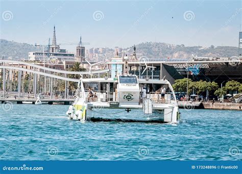 Ferry Boat With Passengers Tourist In Port Of Barcelona Editorial Photo Image Of Bridge