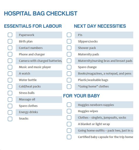 newborn checklist samples  google docs ms word pages