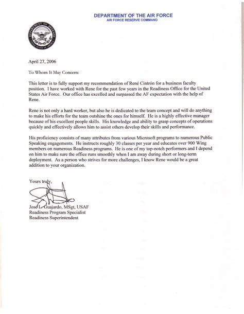 Air Force Letter Of Recommendation Free Resume Templates