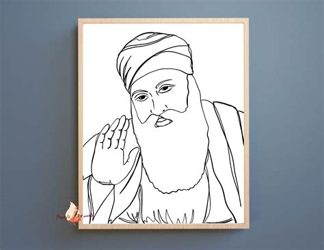 Baba Nanak Ji Line Art Poster Print I Sikh God Wall Arti Etsy