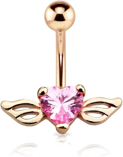 Body Piercing Jewelry 316l Heart Gem Paved Top Down Belly Navel Ring 16mm Surgical Steel 14g