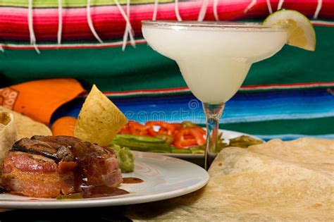 Delicious Mexican Food With Frozen Margarita Drink Stock
