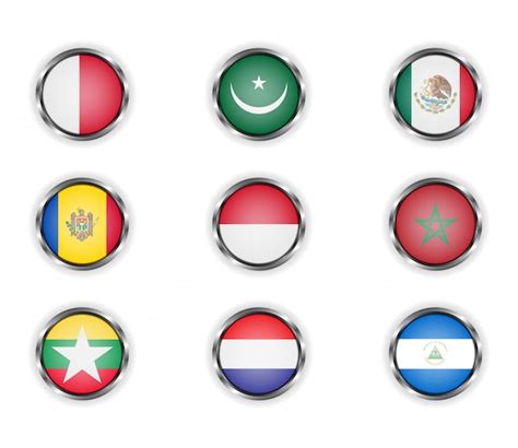 Premium Vector Buttons With The Metallic Frame Of Country Flags