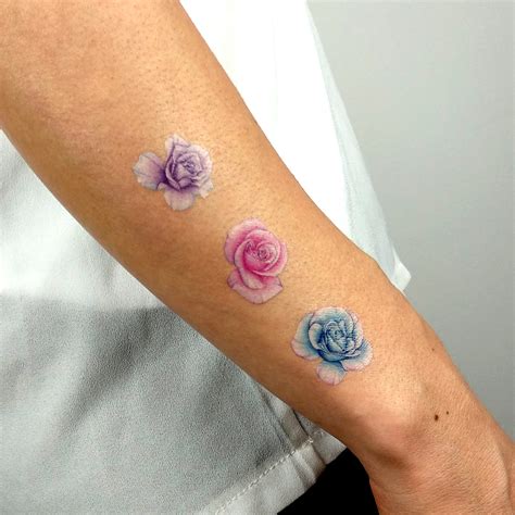 Blue rose tattoo design on ankle. Three Rose Heads Temporary Tattoo Set by Mini Lau (Set of ...